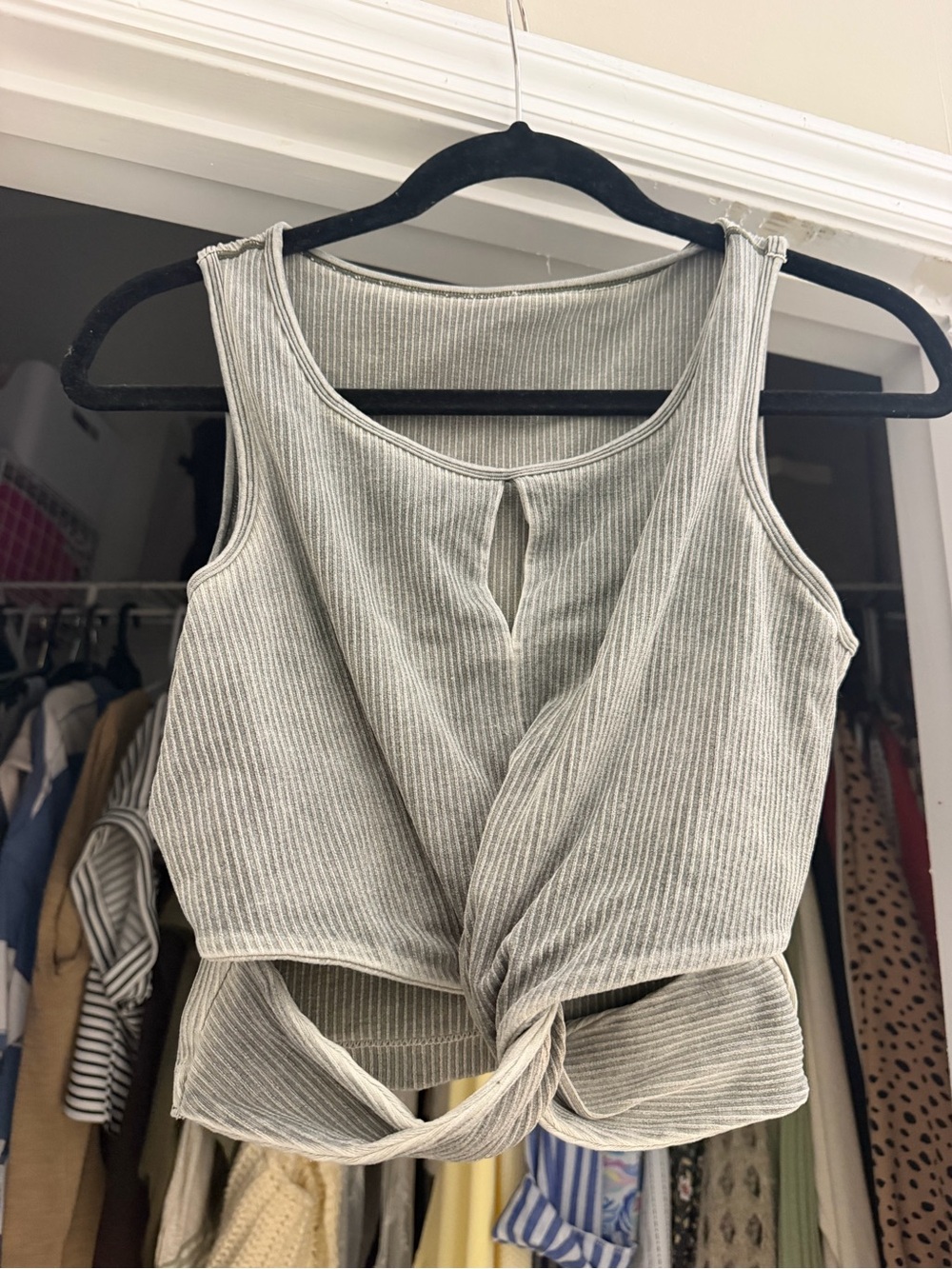 Amazon Light Gray Ribbed Tie-Front Tank Top